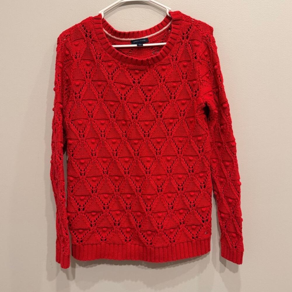Tommy Hilfiger Popcorn Open Knit Diamond Panel Pullover Sweater Women’s Medium